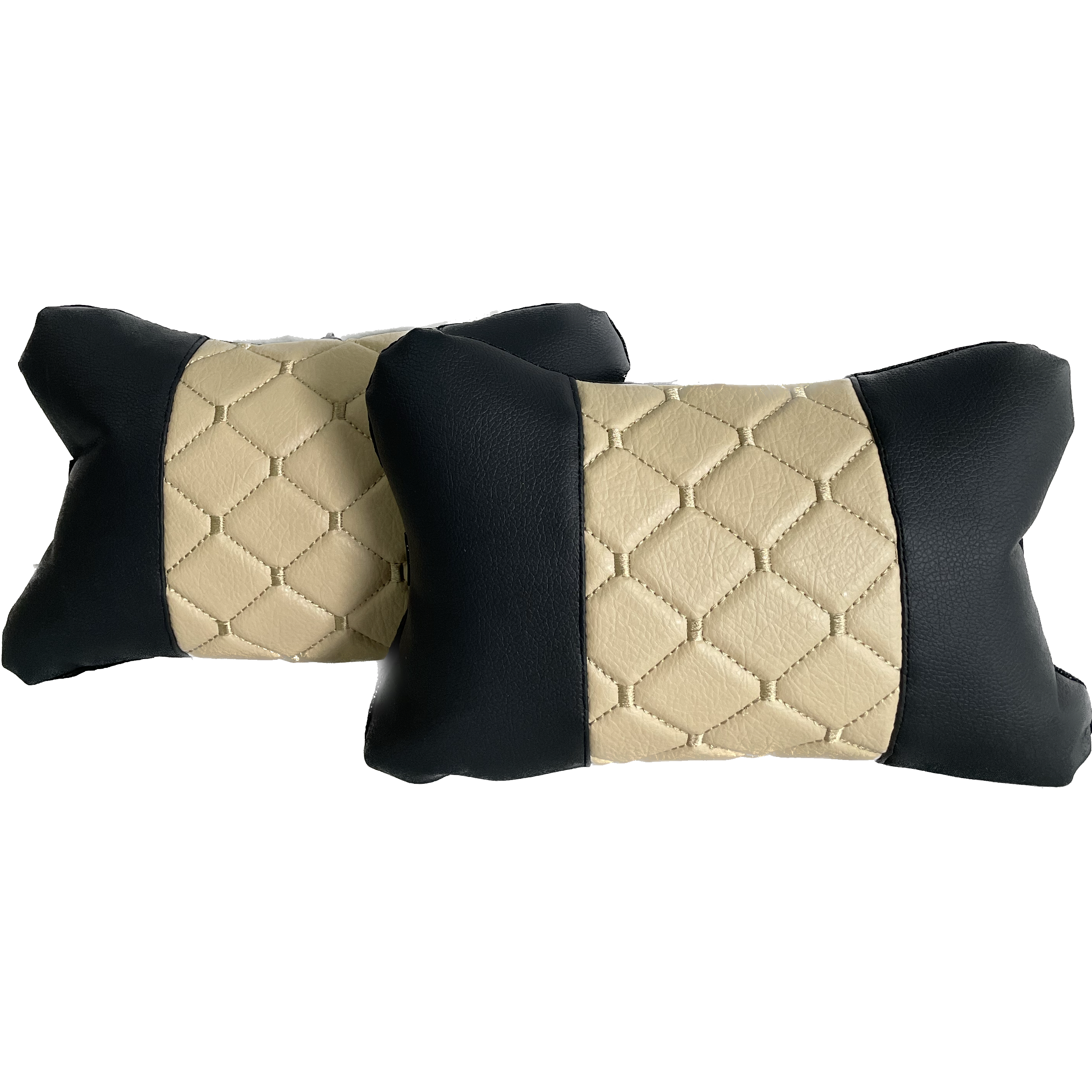 Leather Car Headrest Pillows – quilted leather – beige