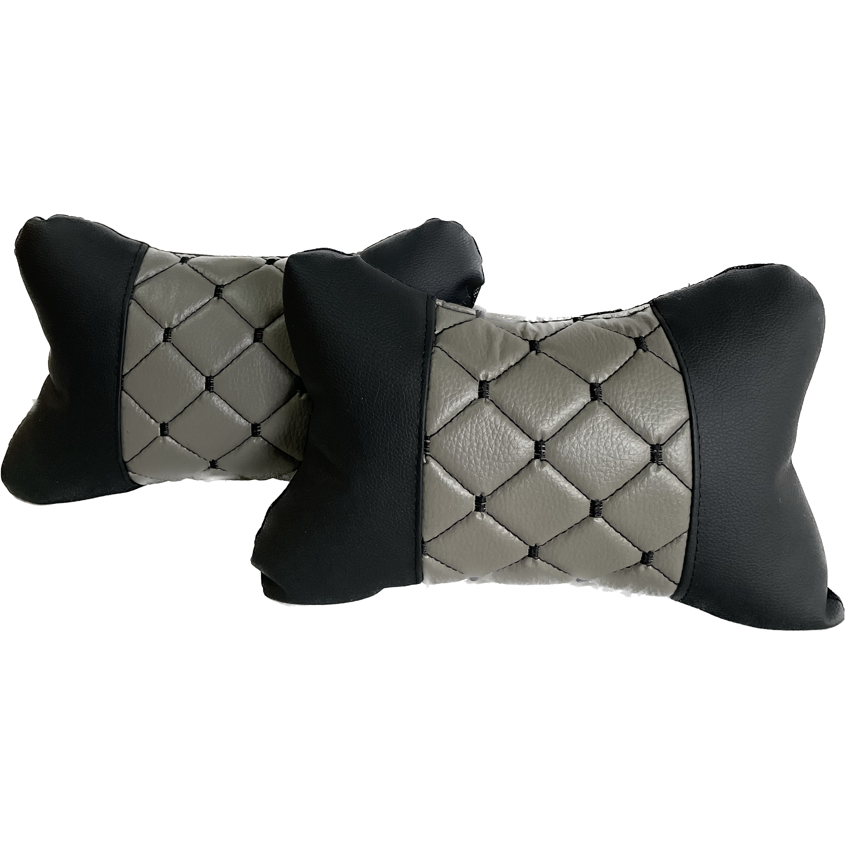 Leather Car Headrest Pillows – quilted leather – grey