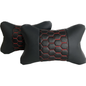 Premium Leather Car Headrest Pillows – quilted leather – red threads