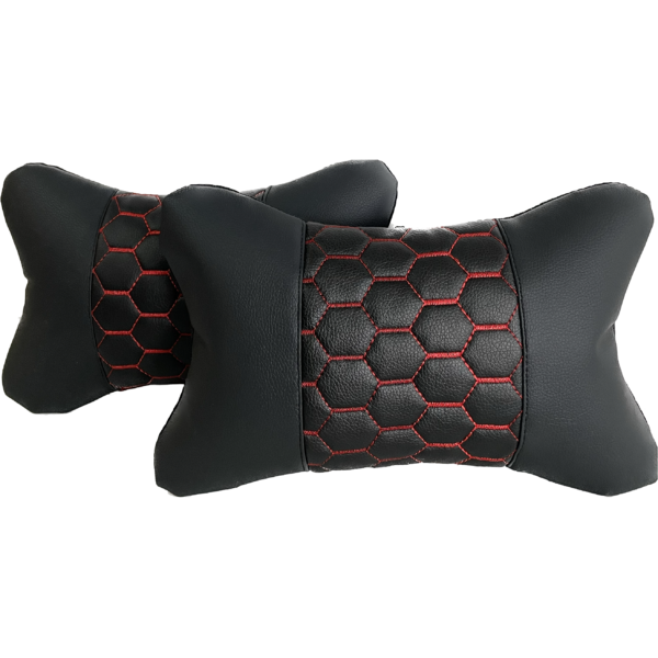 Premium Leather Car Headrest Pillows - quilted leather - red threads