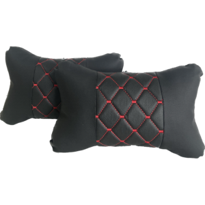 Leather Car Headrest Pillows – quilted leather – red threads