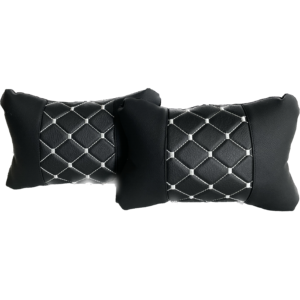 Leather Car Headrest Pillows – quilted leather – white threads