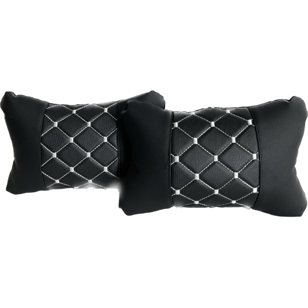 Leather Car Headrest Pillows - quilted leather - white threads